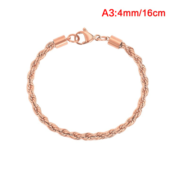 4MM rostfritt stål rep Chian armband för kvinnor berlock guld Rose Gold 16cm