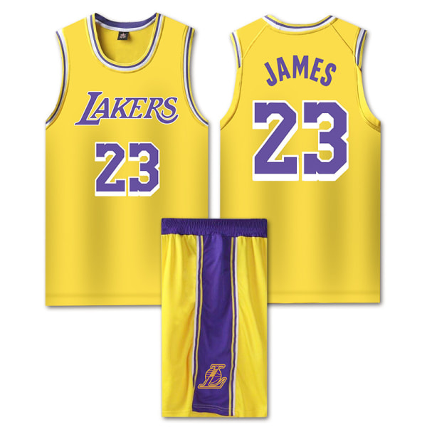 #23 LeBron James Baskettröja Set Lakers Uniform för Barn Vuxna - Gul 24 (130-140CM)