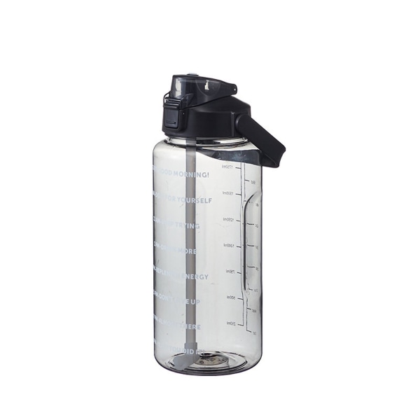 2 liters vattenflaska med sugrör Stor bärbar reseflaska Black