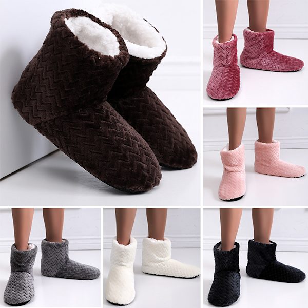 Kvinnors tofflor plysch golv skor varma fleece strumpor skor Vit 38-41