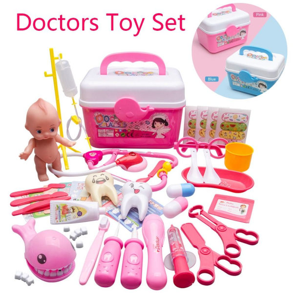 Läkare Toy Set Barnleksaker Sjuksköterska Tandläkare Kit Rollspel pink 53pcs