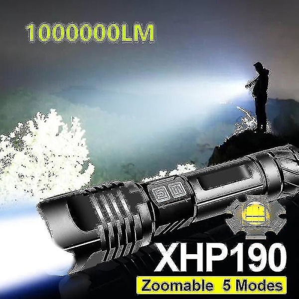 1000000 Lm Xhp190 Kraftfull Led Ficklampa 18650 Xhp90 Led USB Uppladdningsbar Ficklampa Handlampa XHP50A1