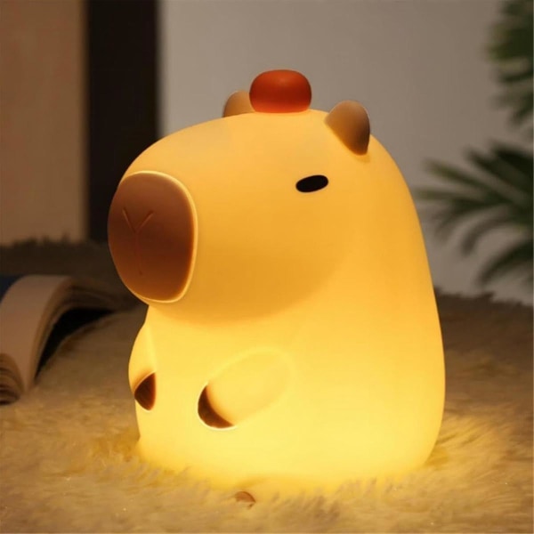 Capybara Nattlampa, Capybara Tap Tap LED Nattlampa, Capybara Lampa, Silikon Söt Capybara Nattlampa