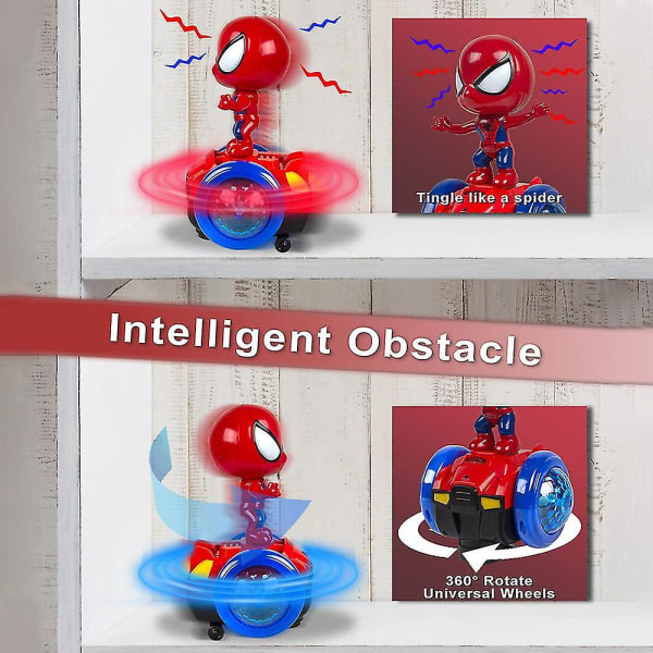 Superhjälte 360 ​​rotationsrobotleksak Spiderman Actionfigurer Elbil och docka Interaktiv ljus- och ljudleksaker Pojkar Flickor Present A