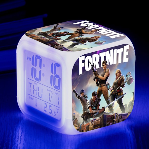 Fortnite Spill 7 Farger Skiftende Nattlampe Vekkerklokke Hjemmeinnredning Barn Lekegave B