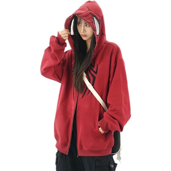 Spider Hoodie Kvinner Y2k Spiderman Hoodie Oversized Full Zip Grafisk Hoodies Spiderman Jakke Kawaii Genser L