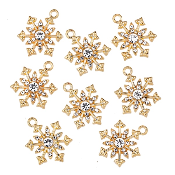 15 st/set Utsökt Legering Set Kristall Snöflinga Julsamling Charm Hänge Örhängen Halsband Smycken Tillverka Tillbehör Golden 15 pieces