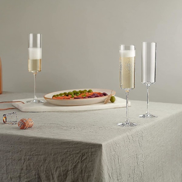 Glas Champagne 4-pak 6-ounce Champagneglas 4st Set, Premium Kvadratkant Blåst Glas Vinglas The Best1217