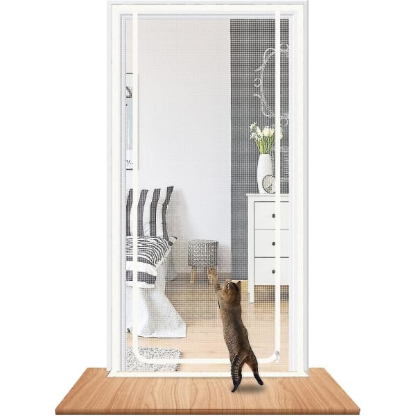 Dörr passar dörrstorlek 100 cm x 210 cm, förstärkt husdjurssäker dörrskärm, dubbel dragkedja Dörrnät - q36/YY