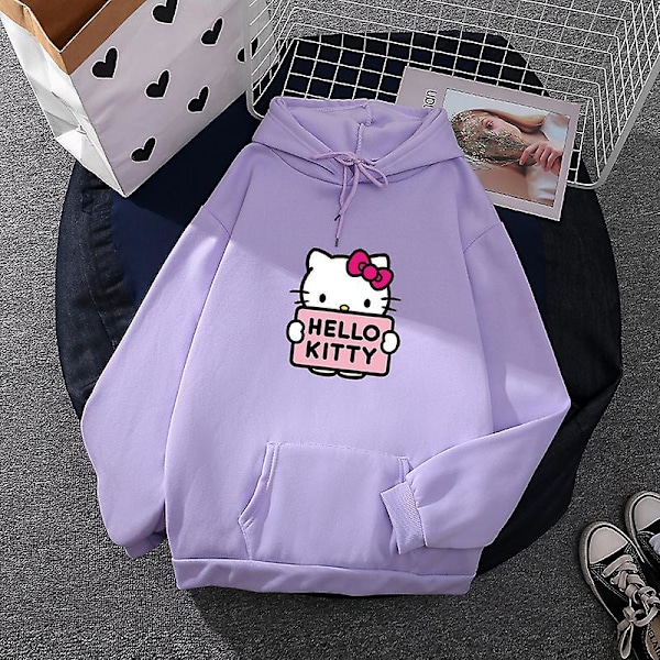 Tegneserie Sanrio Hello Kitty Søt Hettegenser for Kvinner Koreanske Jenter Motegenser Vår og Høst Modell Klær Casual Langærmet XXXL XXXL XXXL grey