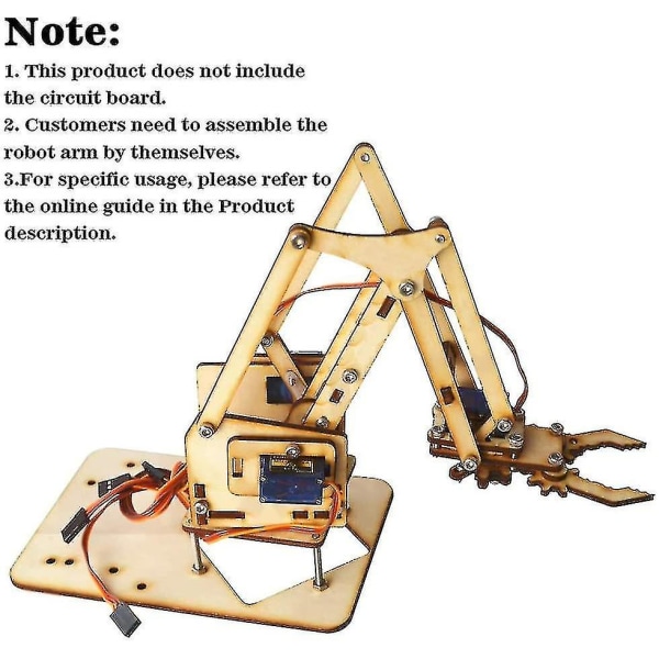 Caraele Robot Arm Kit, hallon Pi Snam1500 4 Dof Wood Robotic Mechanical Arm Sg90 Servo För Arduino DIY Robot Arm