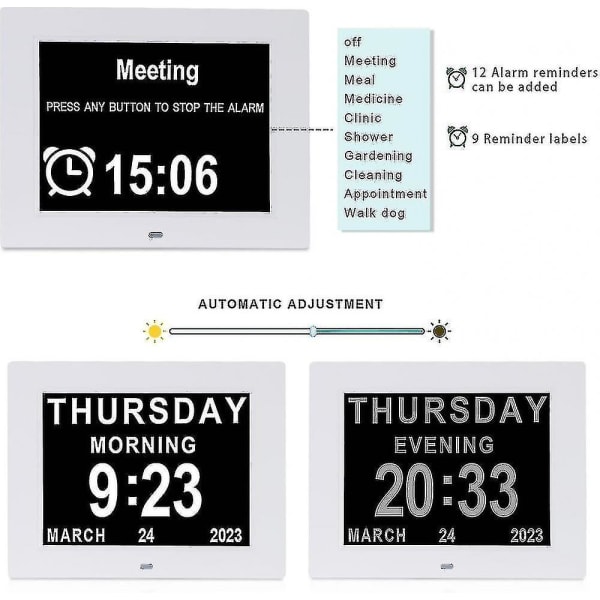 Demensklocka Alzheimers klocka Stor digital kalenderklocka för seniorer,klocka med dag och datum F