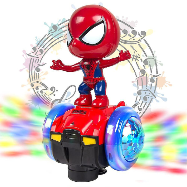 Superhjälte 360 ​​rotationsrobotleksak Spiderman Actionfigurer Elbil och docka Interaktiv ljus- och ljudleksaker Pojkar Flickor Present A