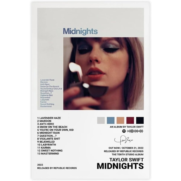 Pop Singer Canvas Poster för Taylor Swift For Room Estetisk Canvas Väggkonst sovrum MIDNIGHTS MIDNIGHTS 20*30CM