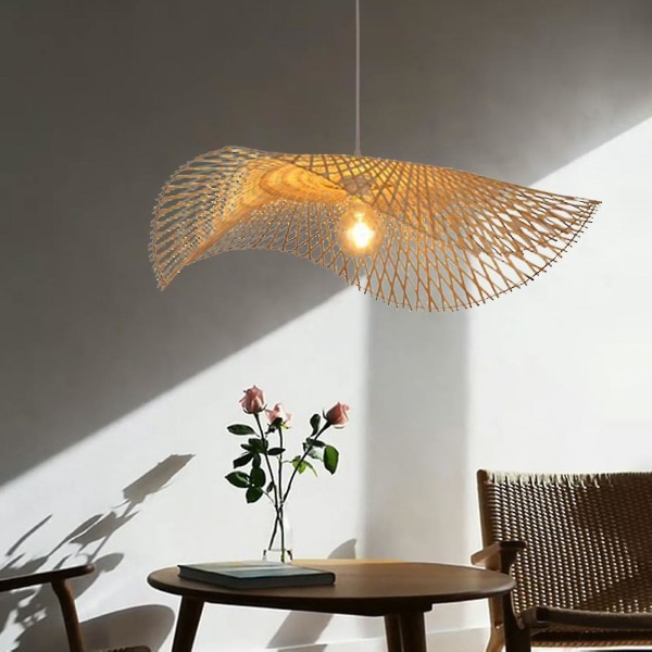 Handvävd bambu taklampa, rotting handvävd taklampa, naturliga ljuskronor form vävd hänglampa för kök bondgård, 35cm