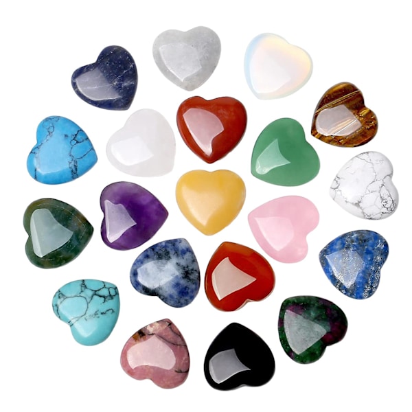 Tyuhe 20 stk Hjerte Sett Naturlige Romantiske Kjærlighets Steiner Skrivebordsdekorasjon Kvarts Healing Stone Sett Chakra Reiki Krystaller for Meditasjon