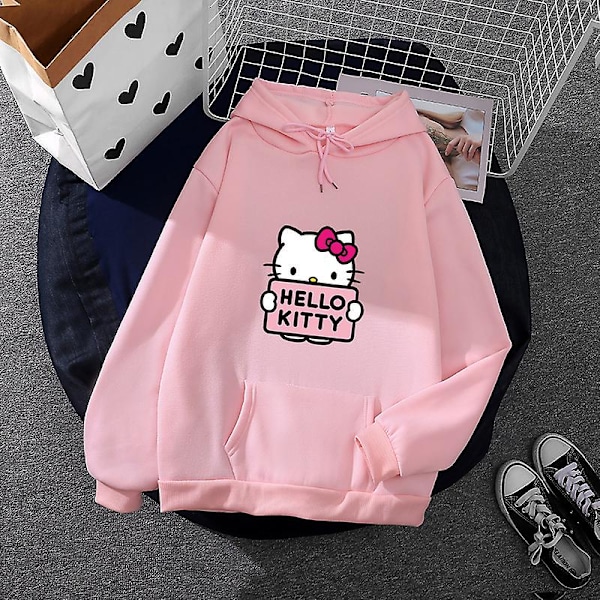 Tegneserie Sanrio Hello Kitty Søt Hettegenser for Kvinner Koreanske Jenter Motegenser Vår og Høst Modell Klær Casual Langærmet XXXL XXXL XXXL grey