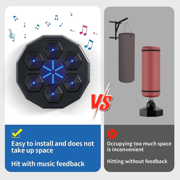 Musikboxningsmaskin Hem Väggfäste Elektronisk Smart Focus Agility Träning Digital boxning Väggmål Stansdynor och handskar black