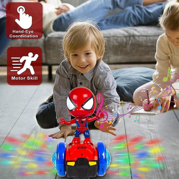 Superhjälte 360 ​​rotationsrobotleksak Spiderman Actionfigurer Elbil och docka Interaktiv ljus- och ljudleksaker Pojkar Flickor Present A