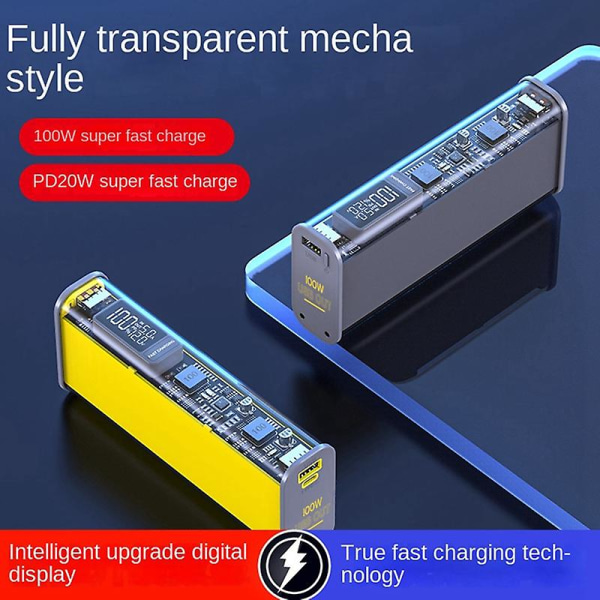 DIY Power Bank- case 100W med USB TYPE C Tvåvägs snabbladdningskort Powerbank- case Suit 18650/21700 Case Gul