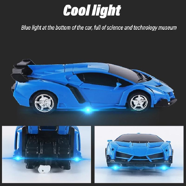 Fjärrstyrd bil för pojke, transformationsrobotmodell, stridsleksak, födelsedagspresent, 1:18, 2 i 1 Blue white