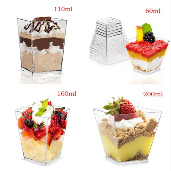 60ml~160ml Firkantede Dessertkopper Moussekopper 110ml 12Pcs/Set