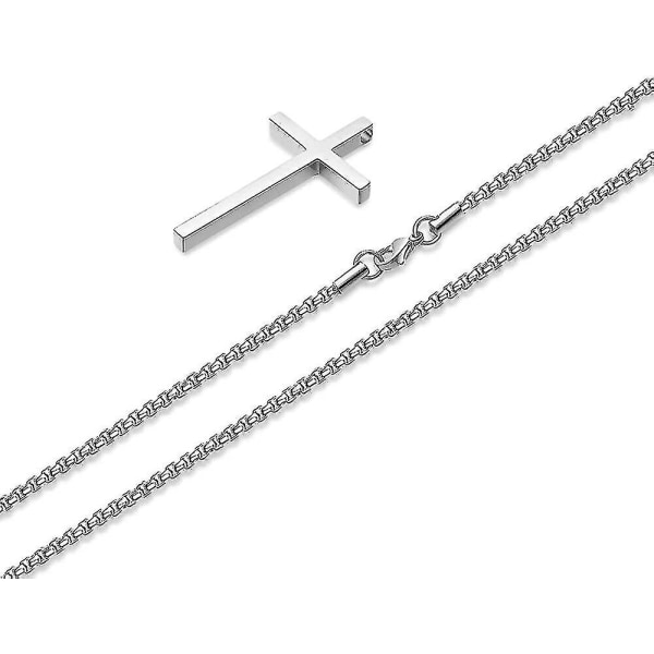 Korshalsband för män, Silver Svart Guld Rostfritt stål Vanligt korshängande Halsband för män Boxkedja 16-30 tum