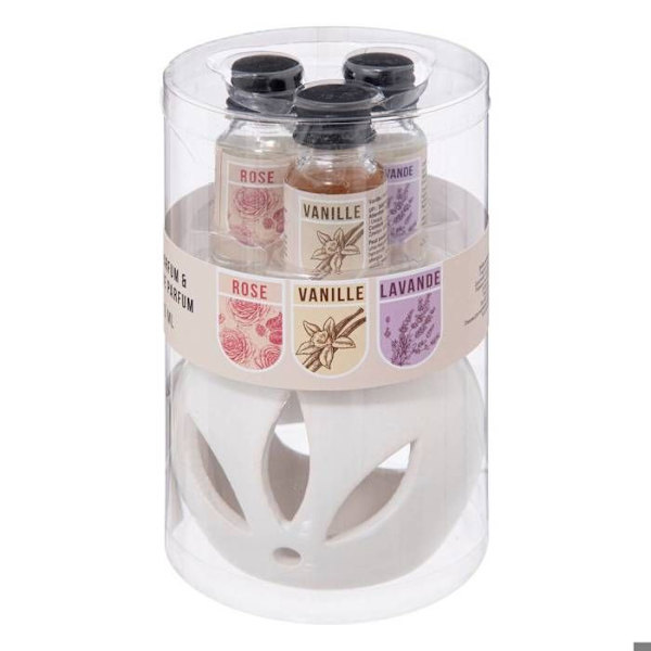 Parfymbrännare - ATMOSPHERA - Set med 3 blommiga oljor 10ml - Vit - D. 7 x H. 8 cm - Contemporary Vit