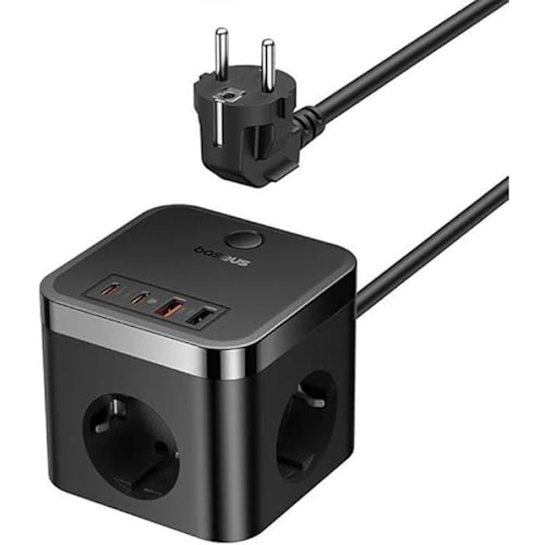 Väggladdare - BASEUS - PowerCombo 3AC 2U 2C - 30W - 1,5m - Svart