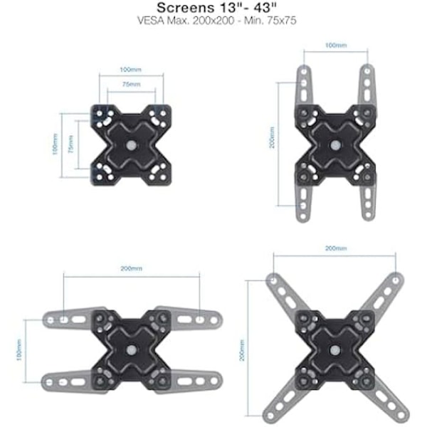 TOOQ LP1343TN-B Väggfäste - 13"-43" skärmar - Tiltande och roterande - 20 kg - Svart