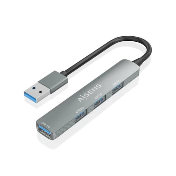 HUB AISENS USB 3.0 ALUMINIUM 1XUSB3.0 A-H 3XUSB2.0 A-H GRÅ 10CM