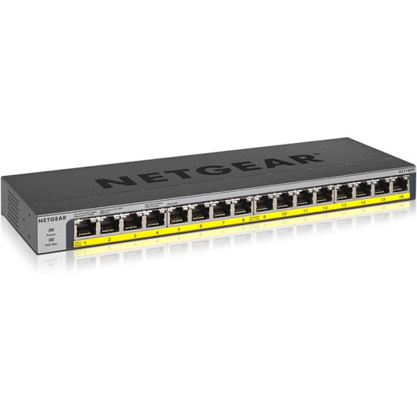 Ethernet-switch - NETGEAR - GS116PP - 16 portar - PoE+ - Väggmontering, Rackbar