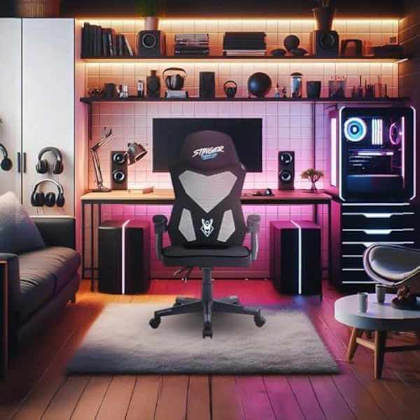 Gaming stol - WOXTER - Sense Black - Andningsbart mesh - 135° lutning - Bekväma armstöd Svart
