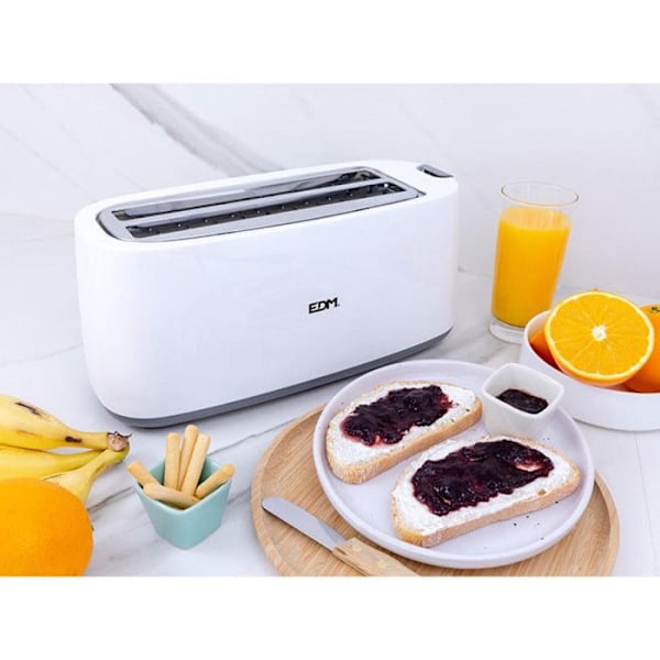 Brödrost - EDM - Dubbel lång öppning - 1400 Watt - 2 skivor - Avfrostning Vit