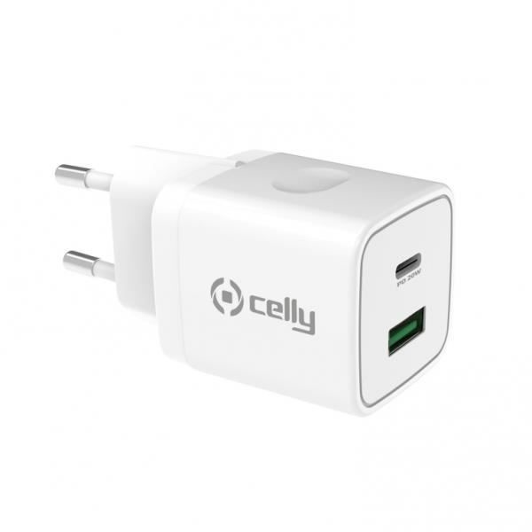 Laddare - Celly - TC2USBUSBC20WWH - 20W - Inomhus - USB Vit