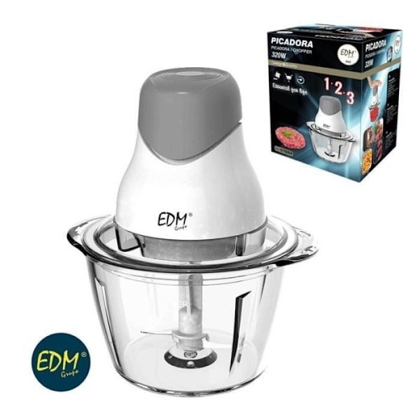 Hackare med glas 1L 320W EDM Vit