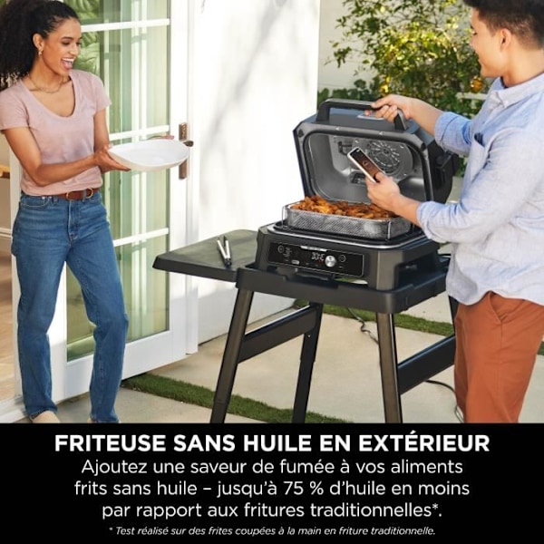 Elektrisk grill och rökare NINJA - Woodfire Pro Connect XL OG901EU - 7 tillagningsprogram - Inbyggd termometer Blågrå och rostfritt stål