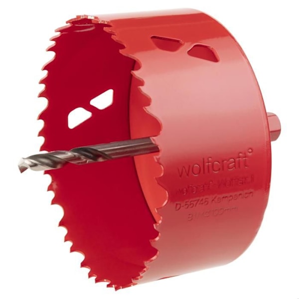 BiM Multi Material Hålsåg - Wolfcraft - Diameter 100 mm - Djup 40 mm - HSS Centreringsborr Grå och röd