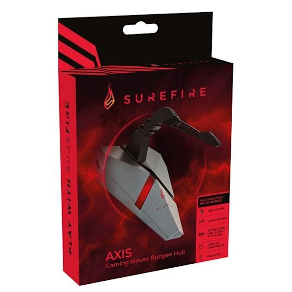 Bungee för mus - SureFire - AXIS - 3 portar USB 3.2 - Micro SD-läsare - RGB-bakgrundsbelysning Svart