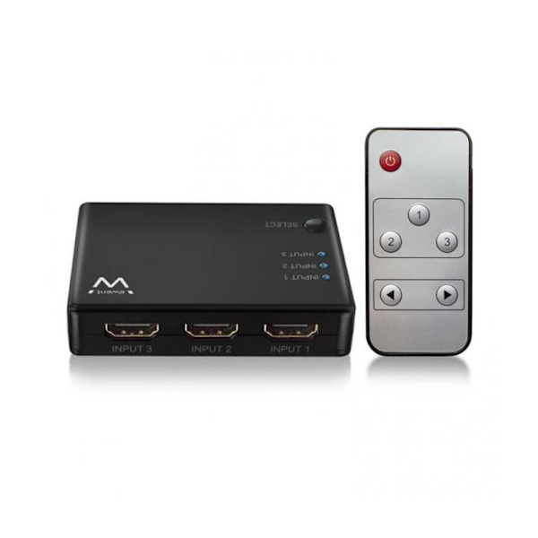 HDMI-switch 3 portar 4K 30Hz USB-driven inkluderar fjärrkontroll