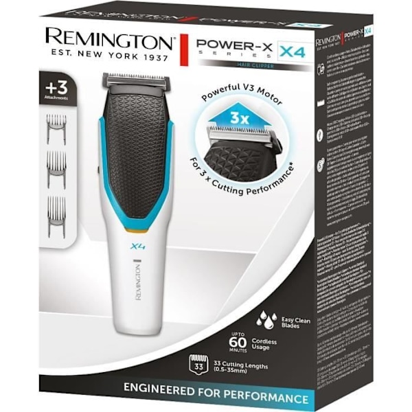 Hårklippare - REMINGTON - HC4000 X4 Power Xseries - Autonomi 60 min - Design Vit/Blå Vit och svart