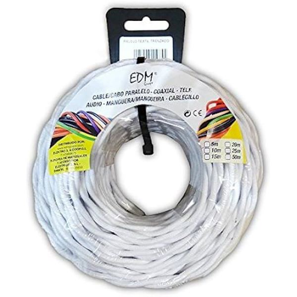 Flätad textil parallellkabel - EDM - 11988 - Vit - 3x1mm - 25m