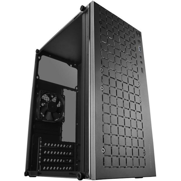 Mars Gaming MC-1000, kompakt MicroATX-fodral, frontdesign i metallnät, helt sidofönster, 1x FDB 80 mm fläkt Svart