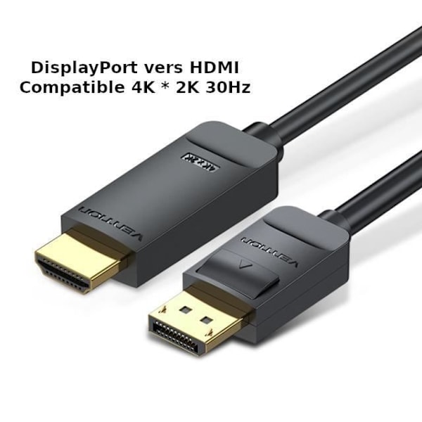 VENTION – 4K video-/ljudkabel för DisplayPort till HDMI-skärmkompatibel 4K * 2K 30Hz, Full HD för PC, TV, skärm... - Svart