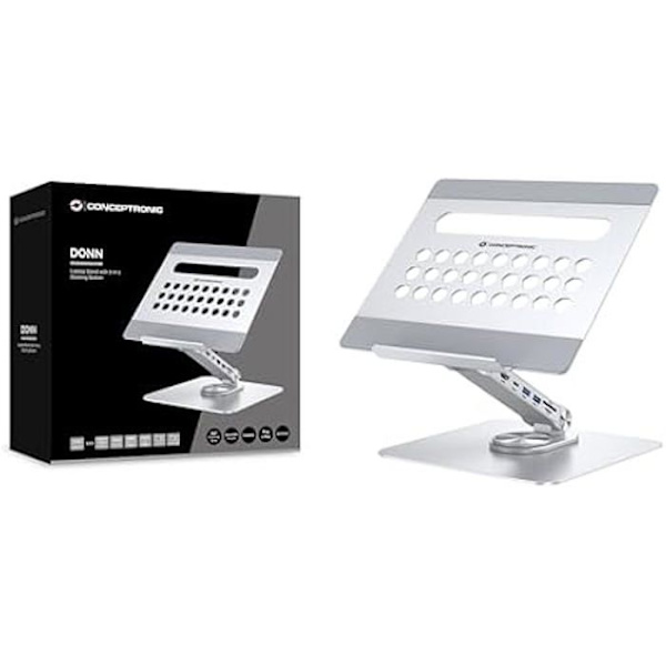 CONCEPTRONIC DONN27G bärbar stativ med 7 i 1 dockningsstation, 360° vridbar bas, hopfällbar, justerbar Silver