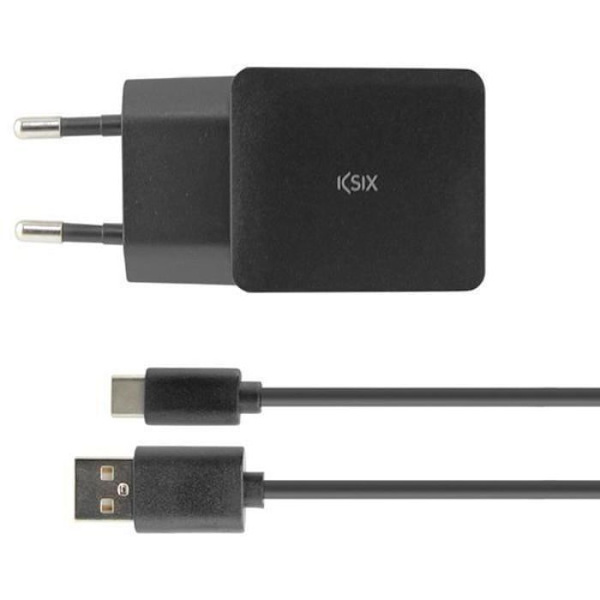 Väggladdare + USB A till USB C USB-kabel Svart