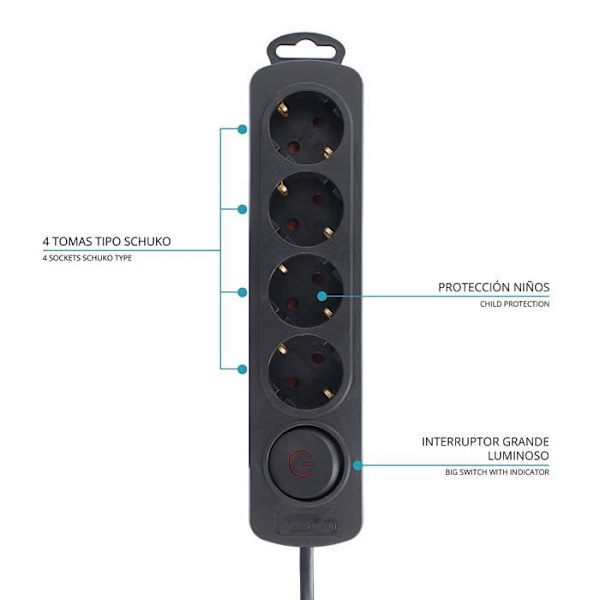 Tm Elektron Multiprise 4 Uttag med Strömbrytare, Svart - TMUAD204BK