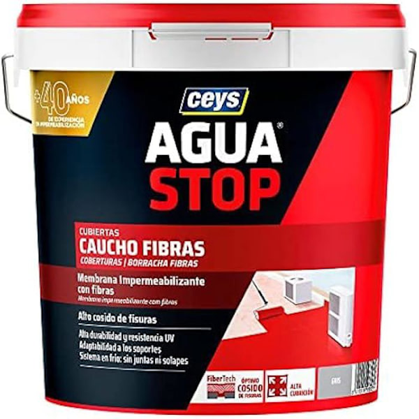 Vattentätningslösning - CEYS - AGUASTOP CAUCHO FIBRAS - Grå - 20 KG - Flerfärgad Flerfärgad