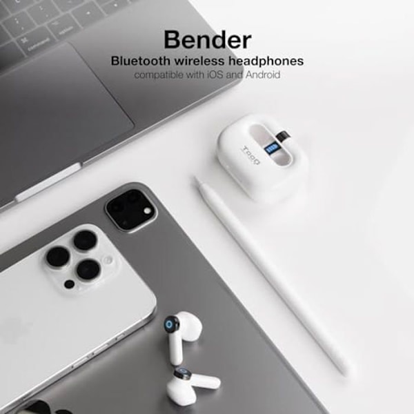 TOOQ TQBWH-0031W - Trådlösa hörlurar med Bluetooth-mikrofon och laddningsfodral Vit