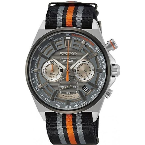 Seiko Sport klocka chrono nato armband - Man - Läder / tyg - Vit Kvartsrörelse